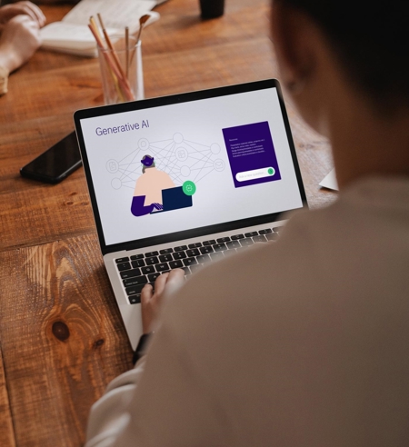 A person in a meeting using Chat GPT analogue on her laptop screen