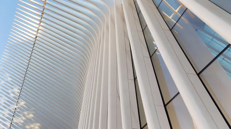NEW YORK, NY, USA - OCTOBER 13, 2018: Modern architecture of Oculus, details in New York City